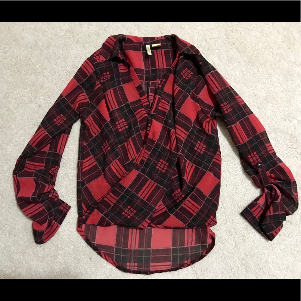 Red & Black Polyester Blouse